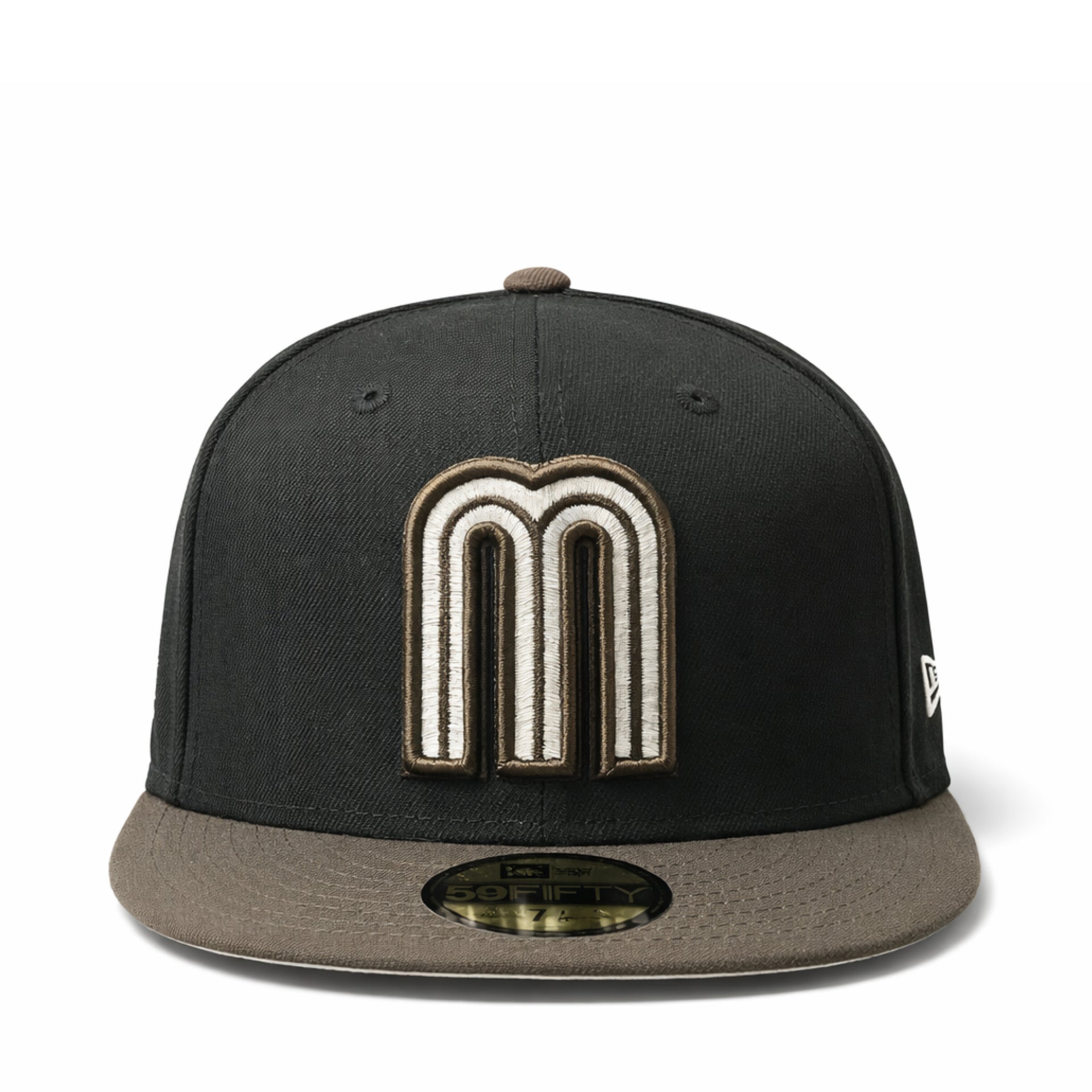 front view of New Era Mexico Baseball Back Flag 59FIFTY Fitted Hat Black Walnut