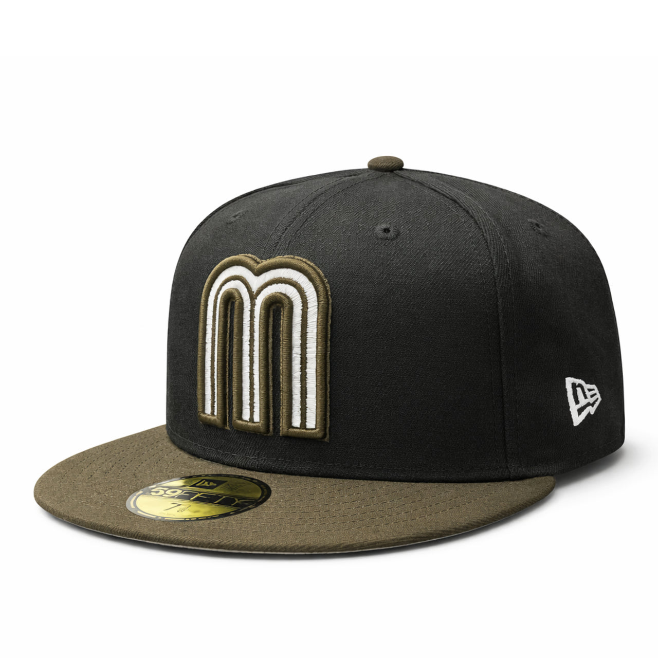 side of New Era Mexico Baseball Back Flag 59FIFTY Fitted Hat Black Walnut