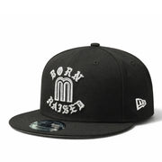 Black cap with 'Born Raised' text and New Era logo on a white background