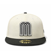 Beige and black cap with Mexico M logo on a white background