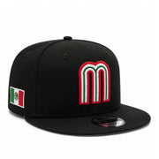New Era Mexico Baseball Black 9FIFTY Snapback hat front angle view