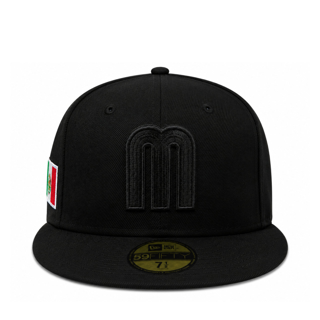 New Era Mexico Baseball Flag Black on Black 59FIFTY Fitted Hat front view