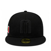 New Era Mexico Baseball Flag Black on Black 59FIFTY Fitted Hat front view