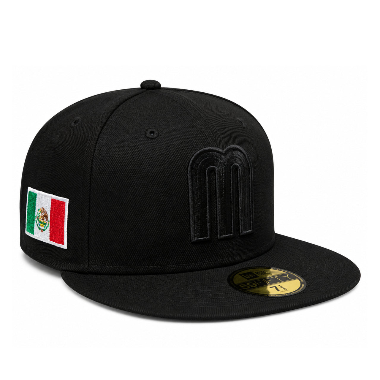 New Era Mexico Baseball Flag Black on Black 59FIFTY Fitted Hat front right view