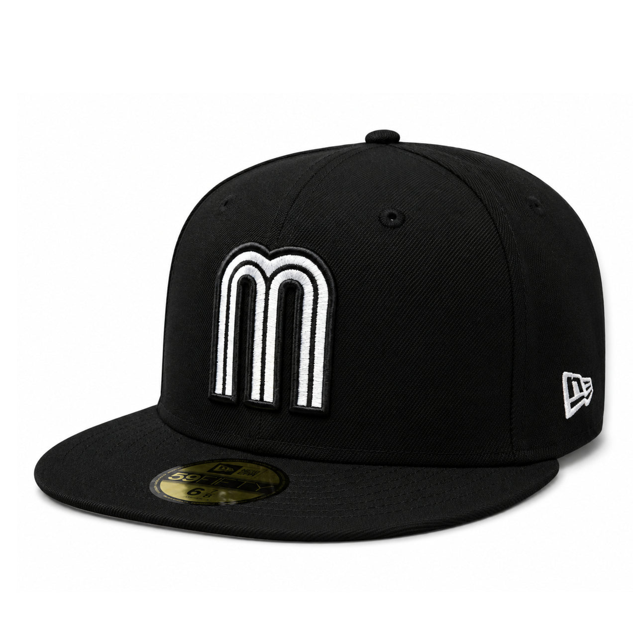 New Era Mexico Baseball Black White 59FIFTY Fitted Hat front left view