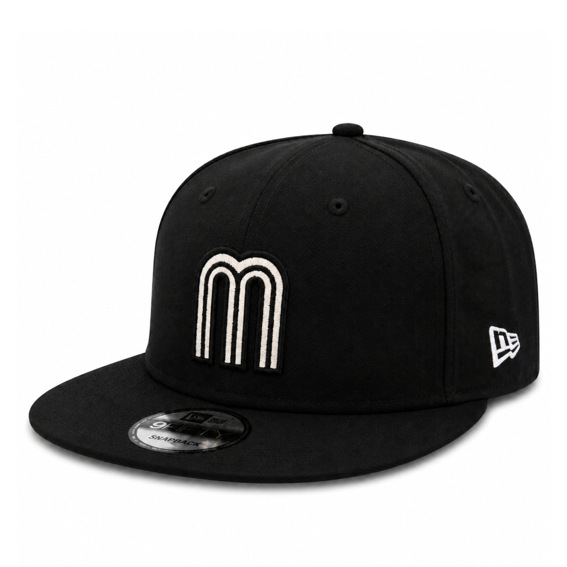 New Era Mexico Baseball Black White 9FIFTY Snapback Hat front left angle view