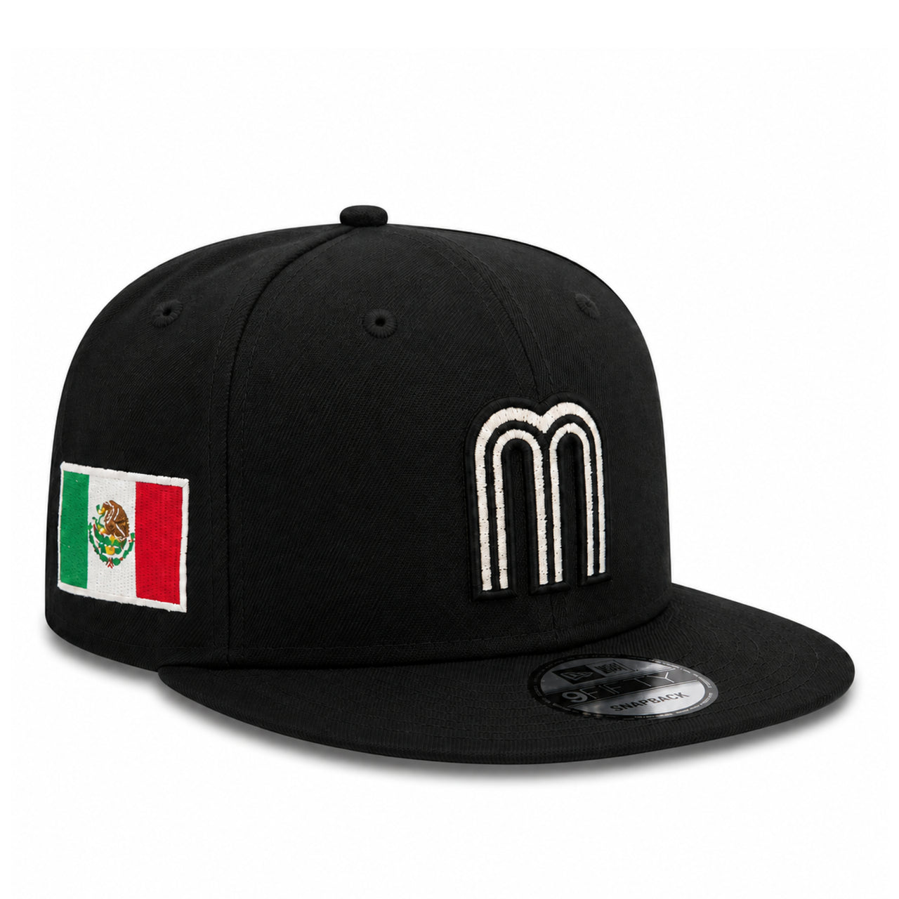 New Era Mexico Baseball Black White 9FIFTY Snapback Hat front angle view
