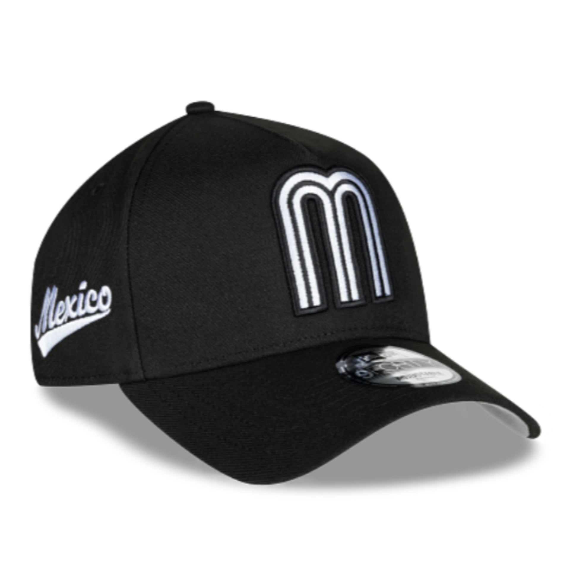 New Era Mexico Baseball Black White 9Forty A-Frame Snapback Hat front angle view