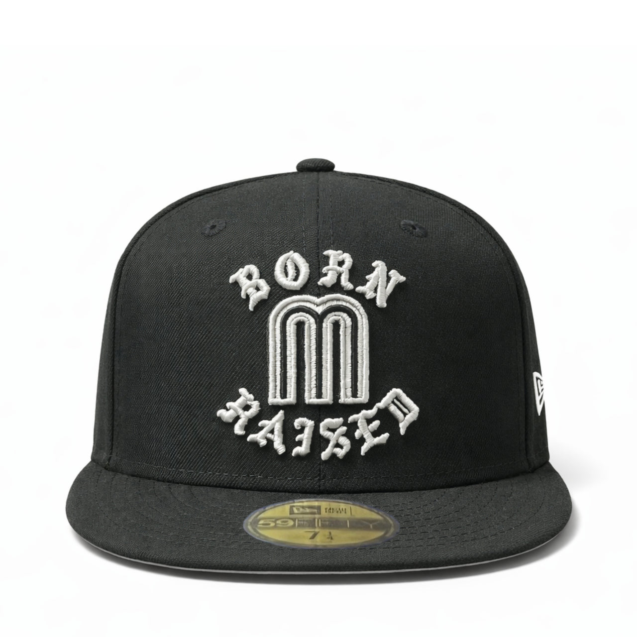 front view of New Era Mexico Baseball Back Born X Raised BXR 59FIFTY Fitted Hat Black Flag