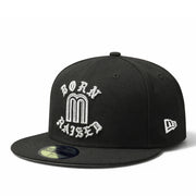 side view of New Era Mexico Baseball Back Born X Raised BXR 59FIFTY Fitted Hat Black Flag