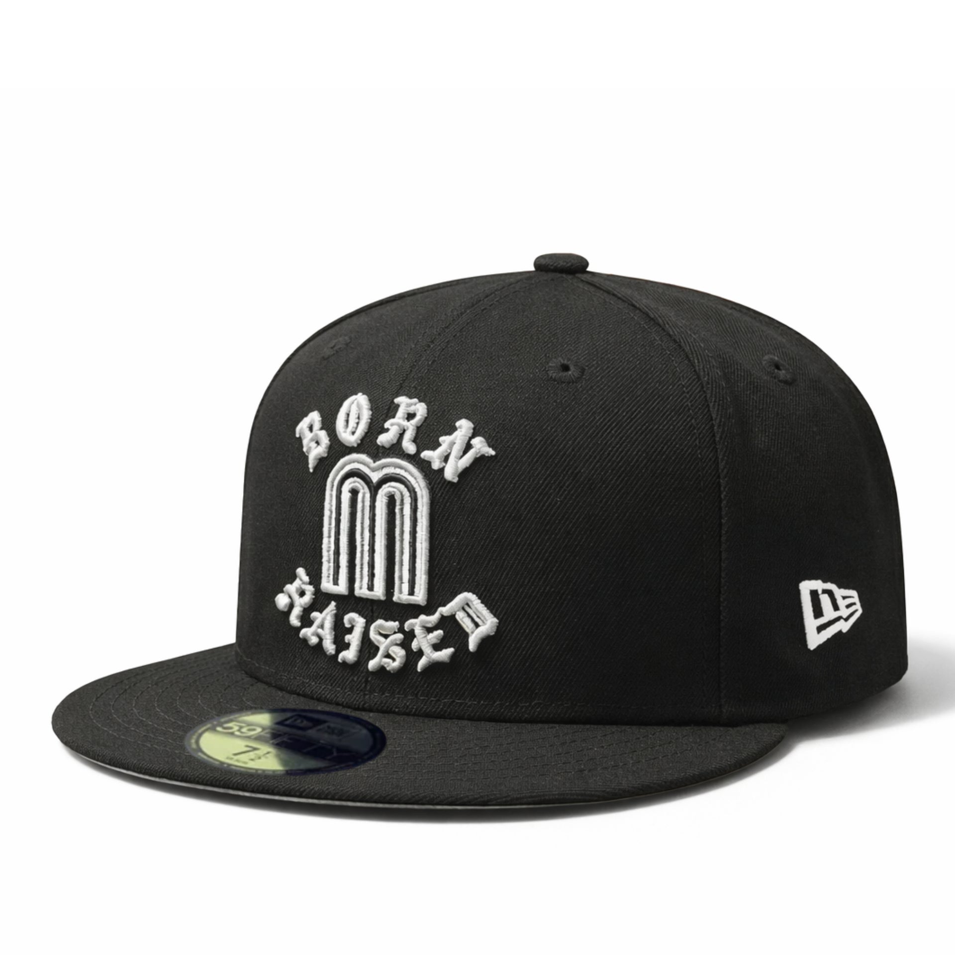 side view of New Era Mexico Baseball Back Born X Raised BXR 59FIFTY Fitted Hat Black Flag