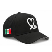 New Era Mexico Heart Glow in the Dark 9FORTY A-Frame black snapback hat with Mexican flag patch, front angle view