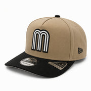 New Era Mexico Baseball Khaki Black 9FIFTY A-Frame Snapback Hat front angle view