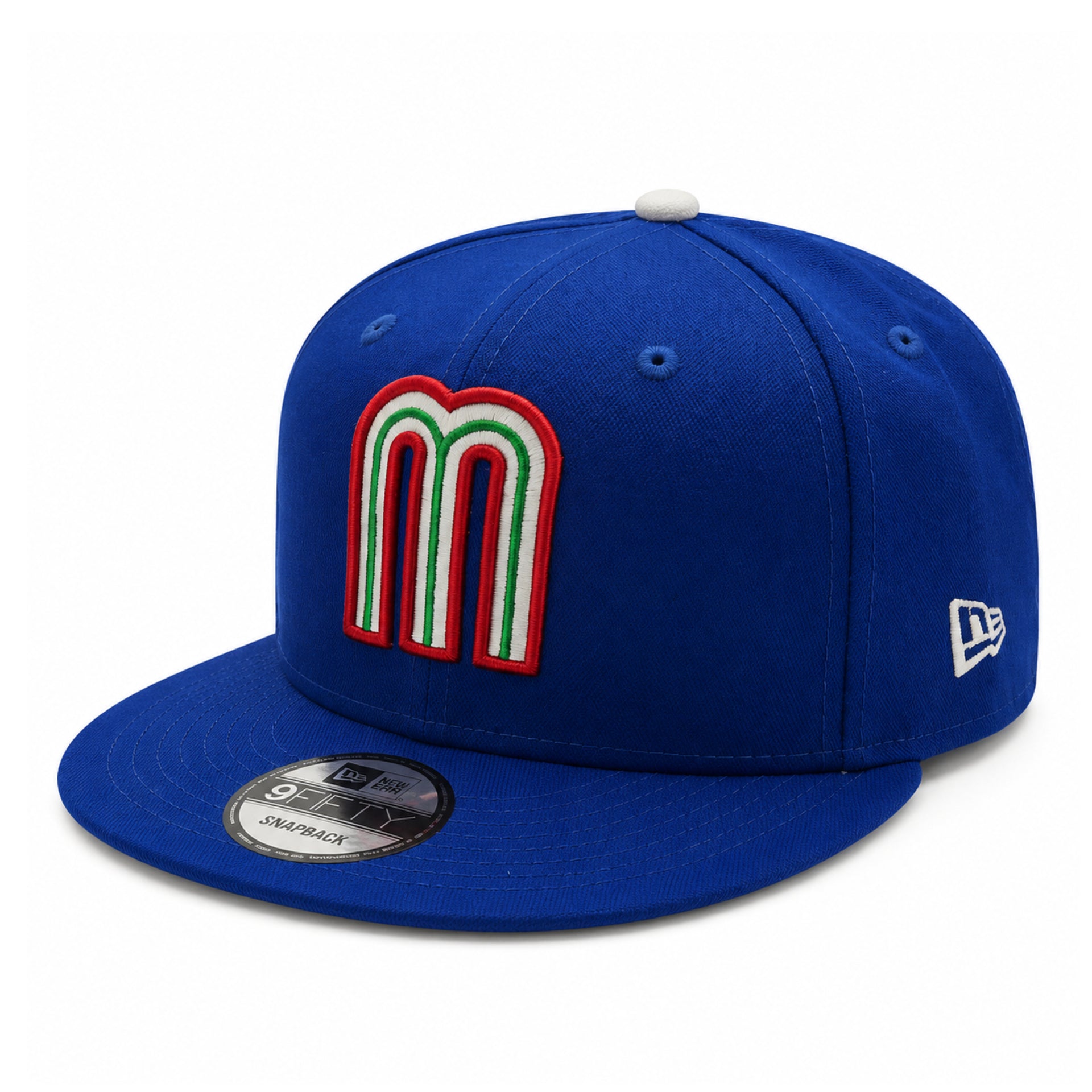 New Era Mexico Royal Blue 9FIFTY Snapback Hat front left angle view
