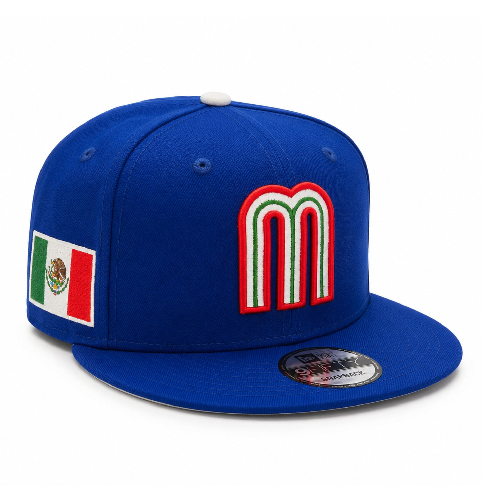 New Era Mexico Royal Blue 9FIFTY Snapback Hat front right angle view