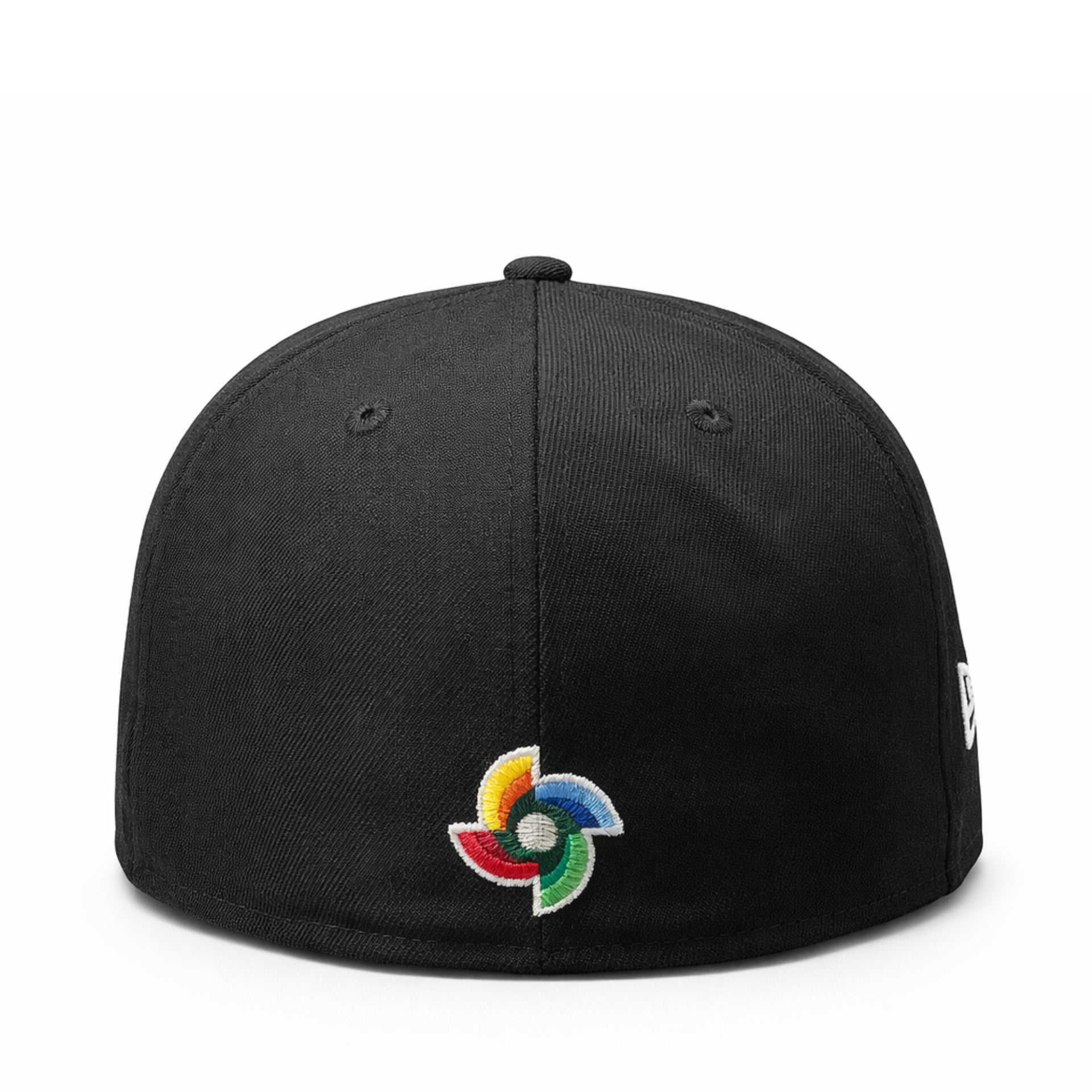 Black cap with a colorful wbc logo on a white background