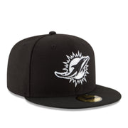 New Era NFL Miami Dolphins Black White 59FIFTY Fitted Hat front right view