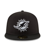New Era NFL Miami Dolphins Black White 59FIFTY Fitted Hat front view