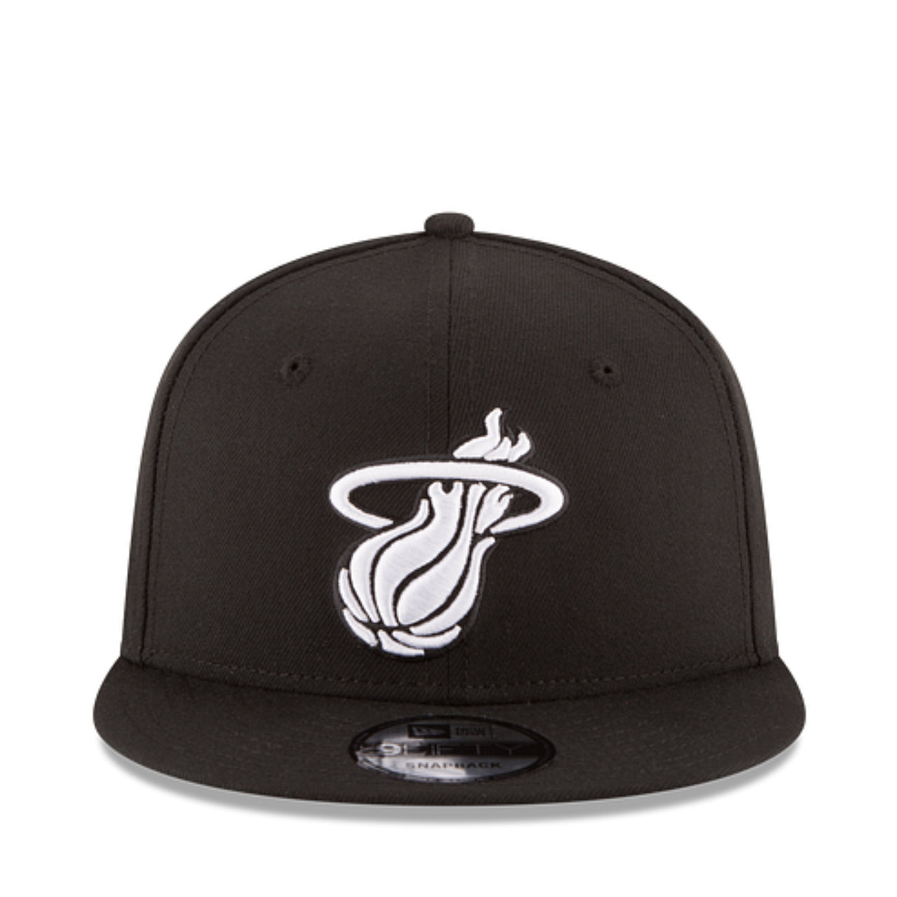 New Era Miami Heat Black White 9FiFTY Snapback Hat front view