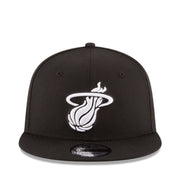 New Era Miami Heat Black White 9FiFTY Snapback Hat front view