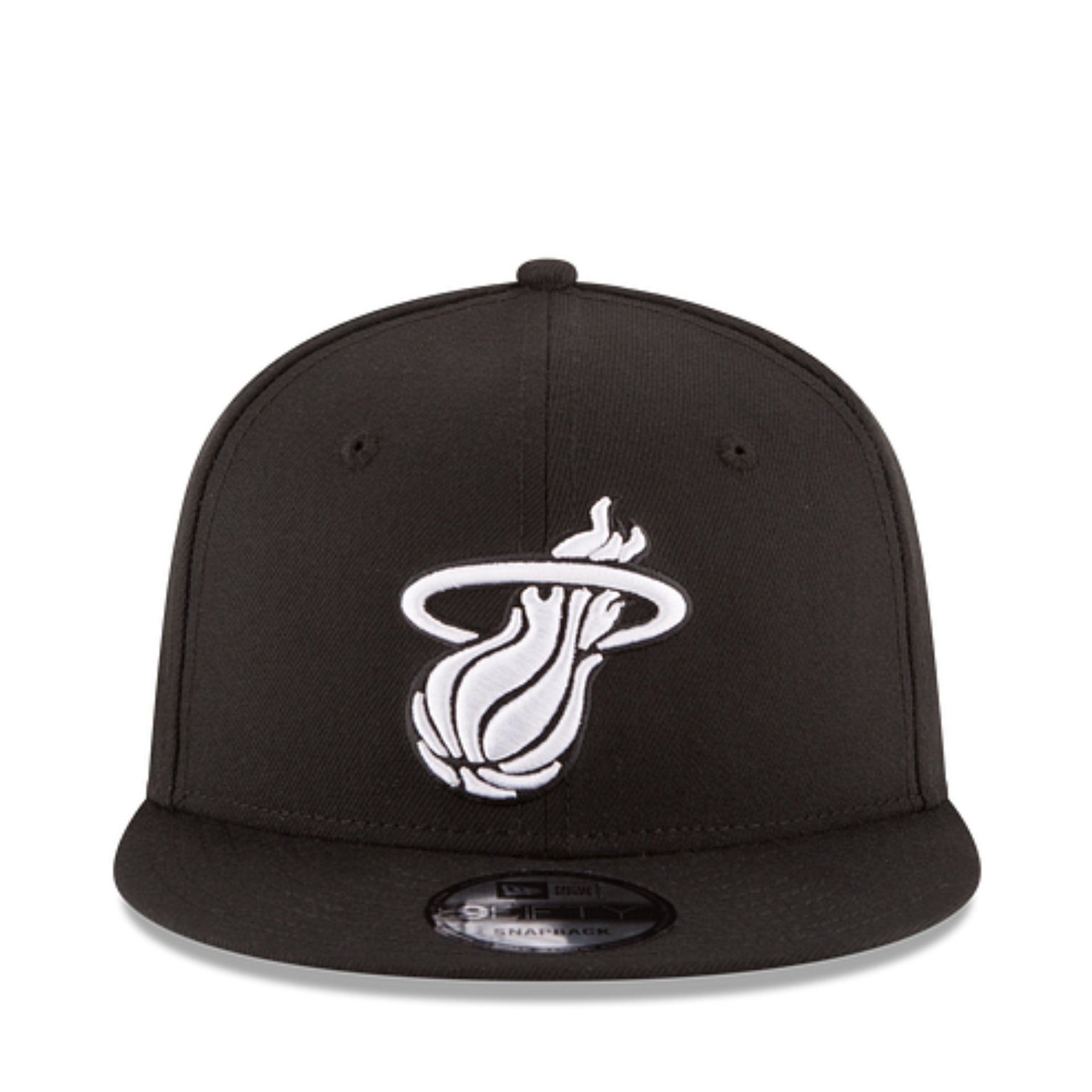 New Era Miami Heat Black White 9FiFTY Snapback Hat front view