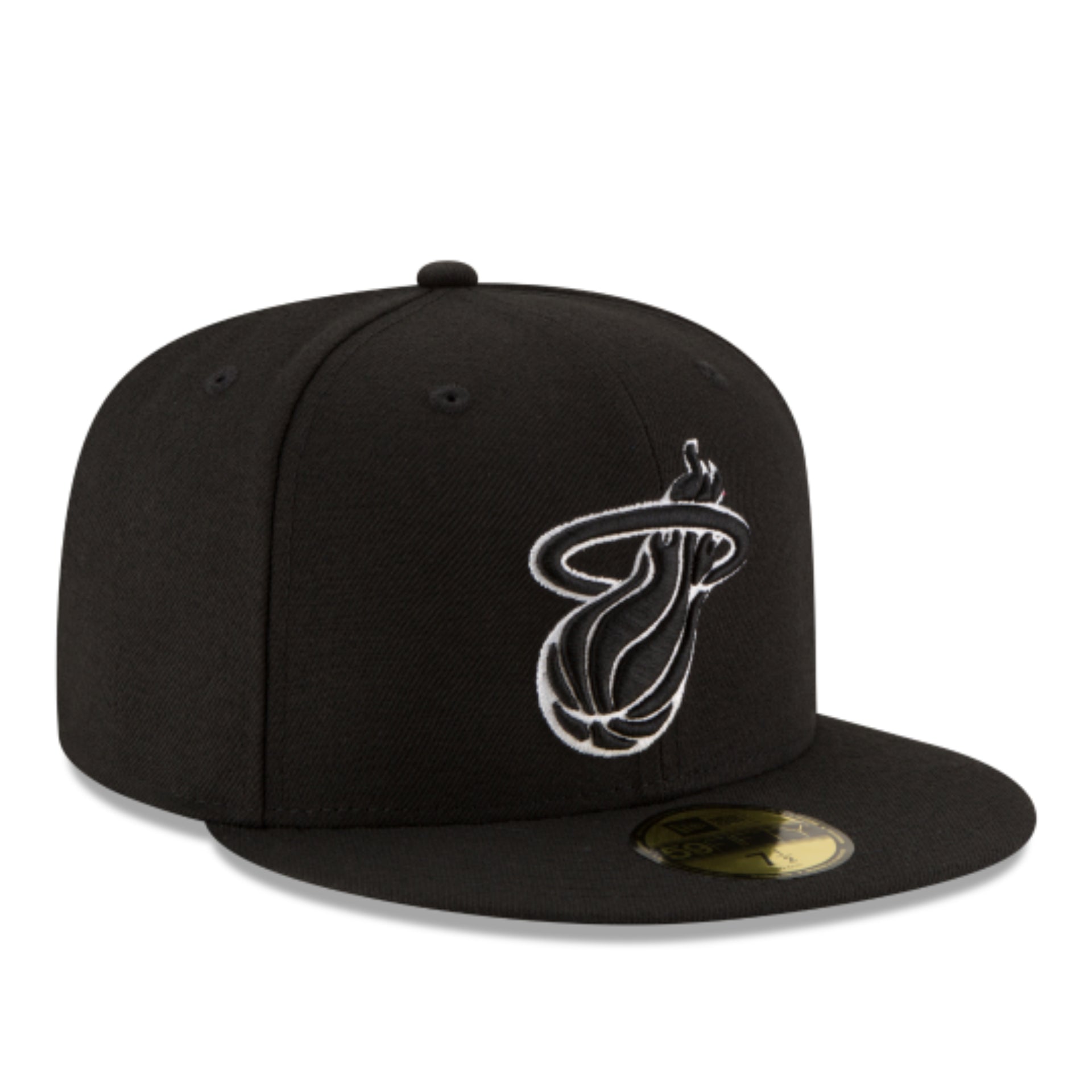 New Era NBA Miami Heat 59FIFTY Fitted Hat - Black White Outlined front right view