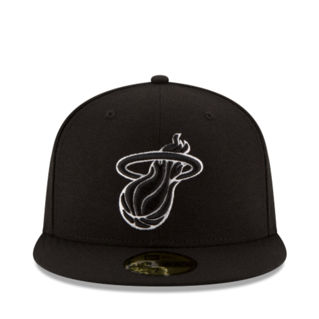 New Era NBA Miami Heat 59FIFTY Fitted Hat - Black White Outlined front view