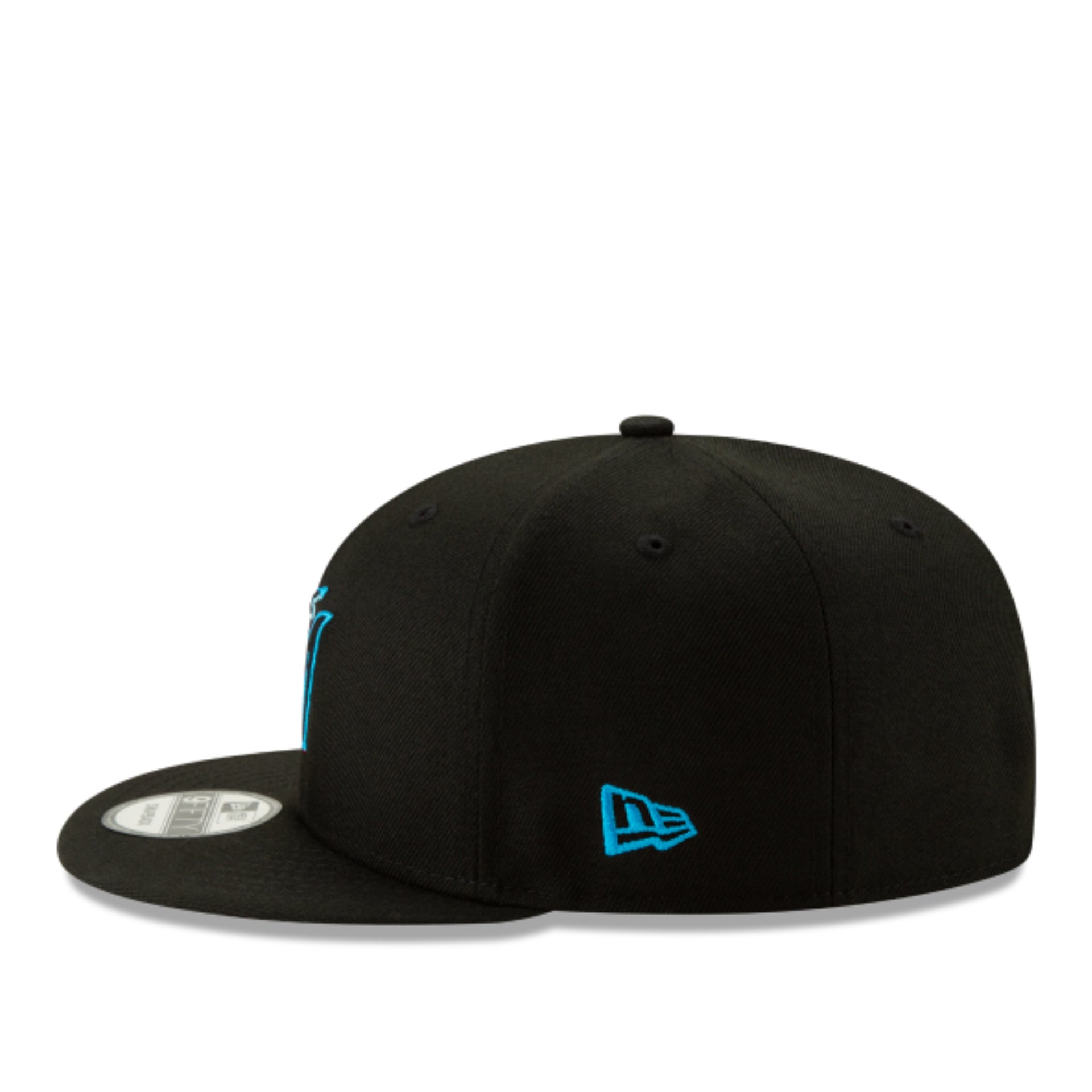 New Era Miami Marlins Black 9FIFTY Snapback Hat side view