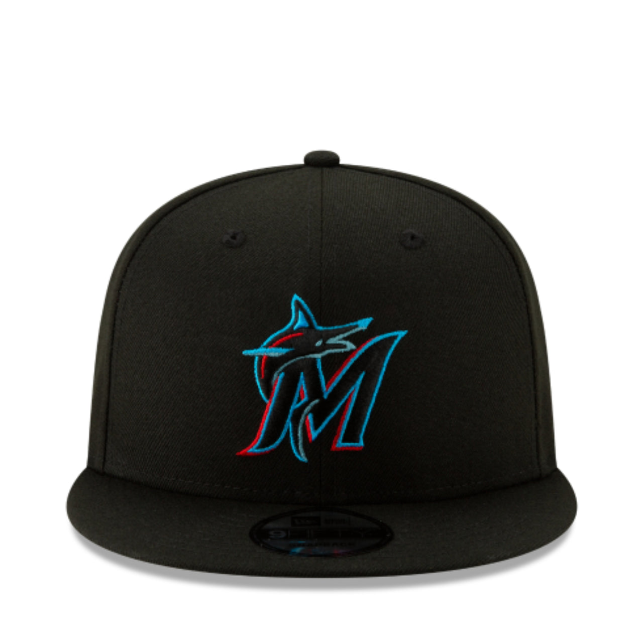 New Era Miami Marlins Black 9FIFTY Snapback Hat front view