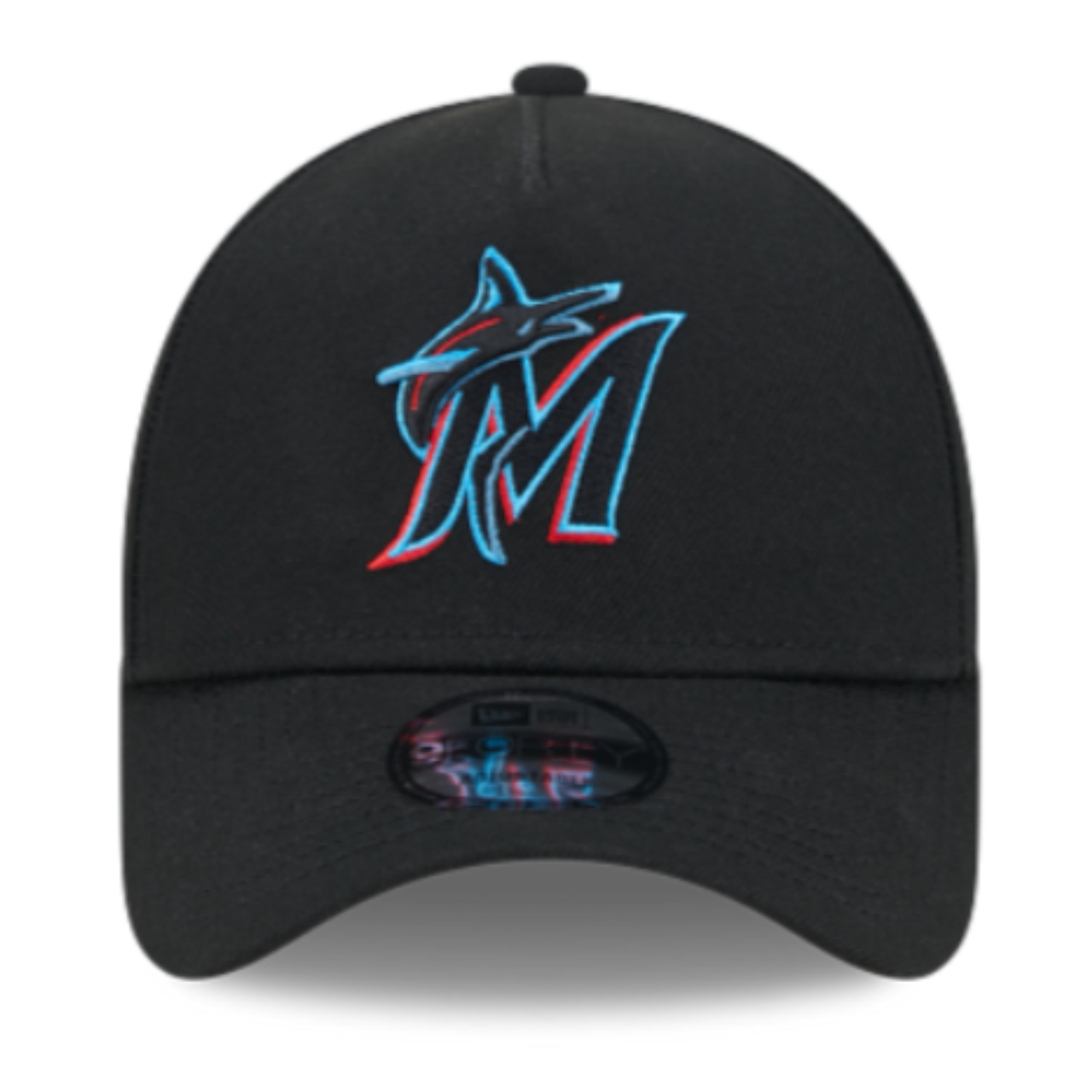 new era black Miami Marlins 9forty a-frame snapback hat front view