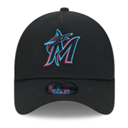 new era black Miami Marlins 9forty a-frame snapback hat front view
