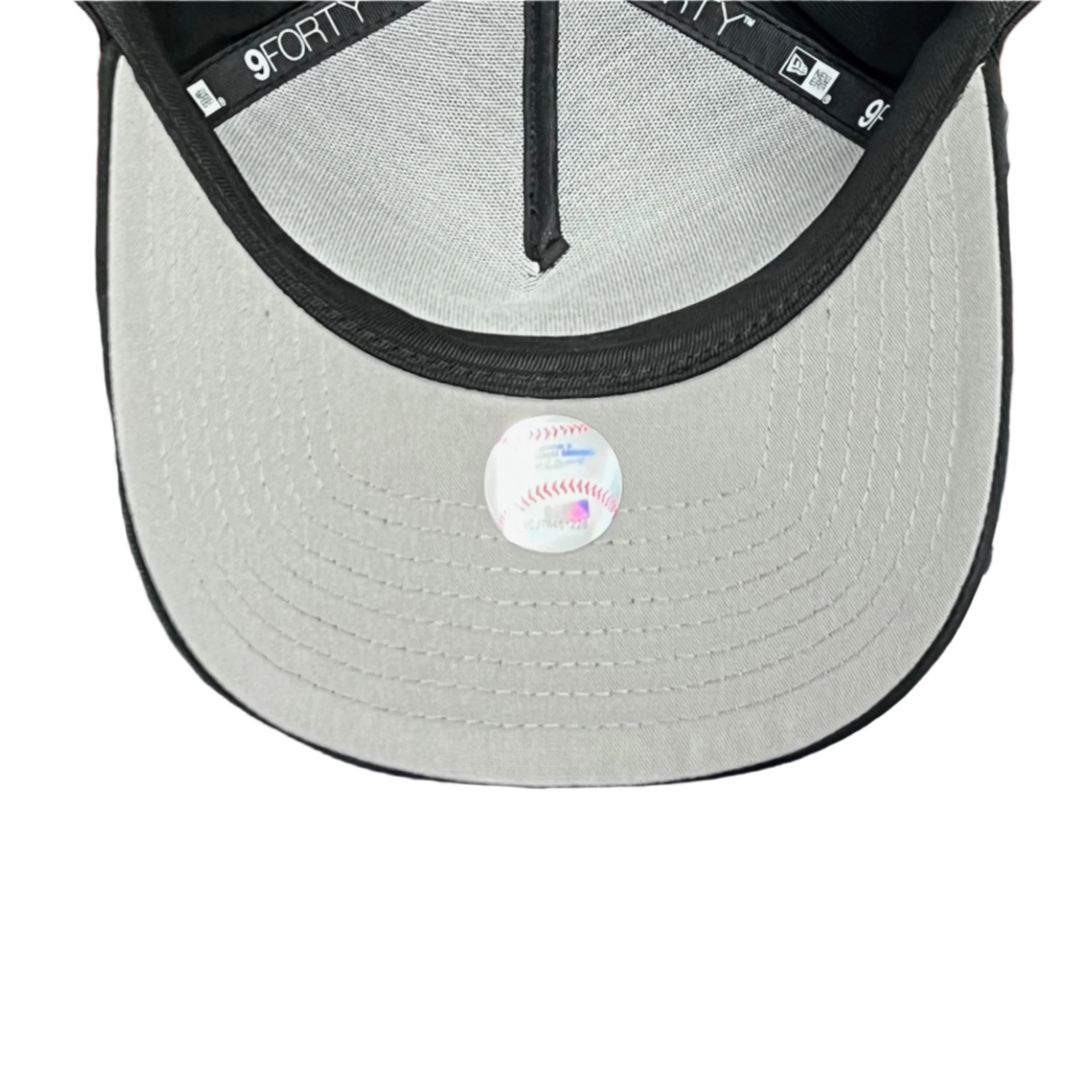 gray under visor view of new era black miami marlins 9forty a-frame snapback hat