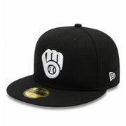 New Era Milwaukee Brewers 50th Anniversary Black 59FIFTY Fitted Hat front left angle view