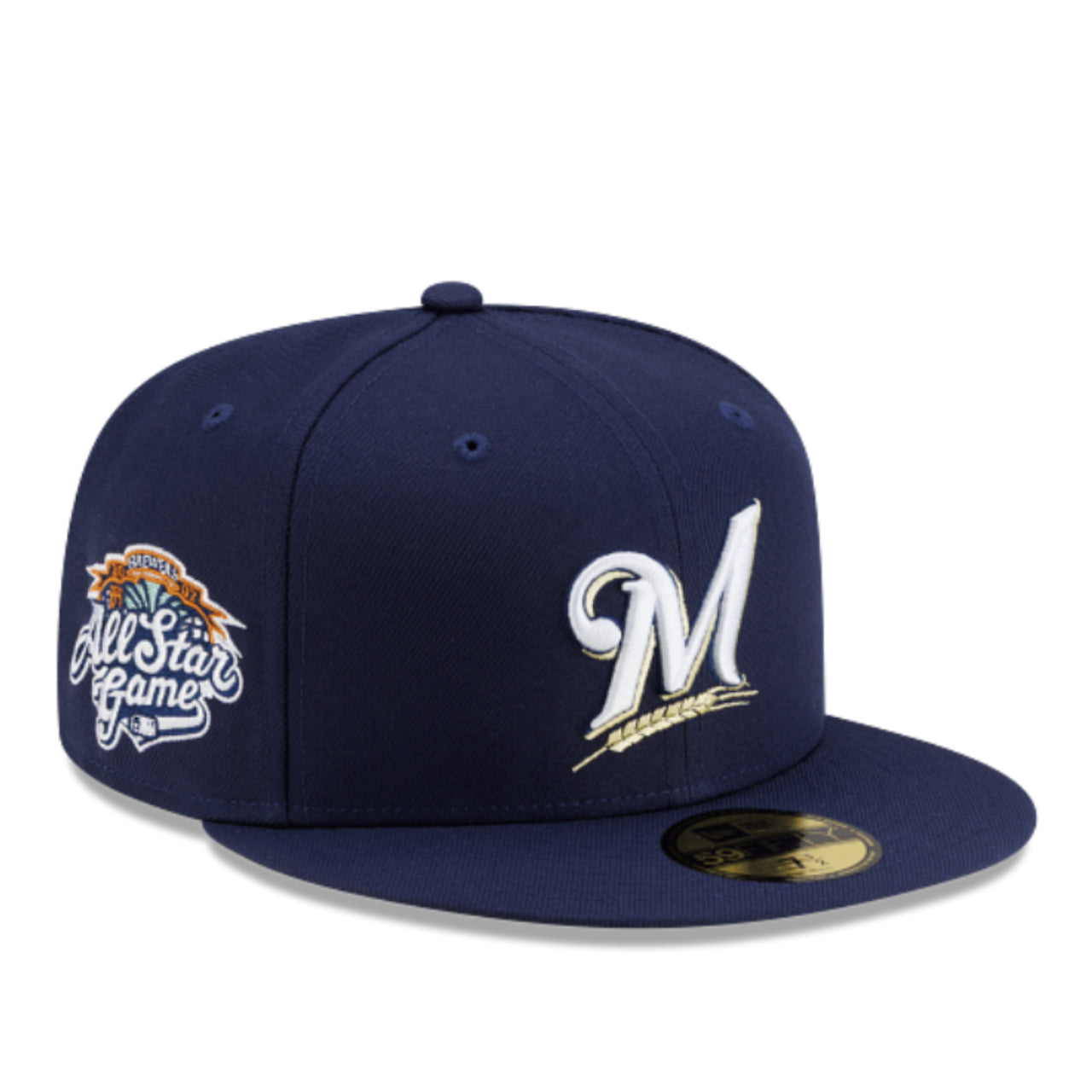 New Era Milwaukee Brewers 2002 All Star Game Navy 59FIFTY Fitted Hat front right angle view