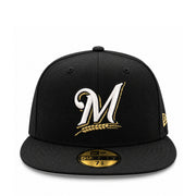 New Era Milwaukee Brewers Gold Wheat Black 59FIFTY Fitted Hat front view