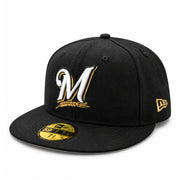 New Era Milwaukee Brewers Gold Wheat Black 59FIFTY Fitted Hat front angled view