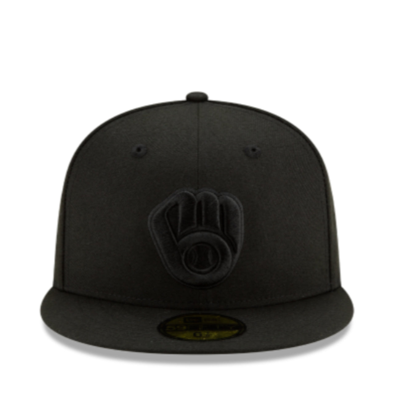 New Era Milwaukee Brewers Black on Black Glove Logo 59FIFTY Fitted Hat front view