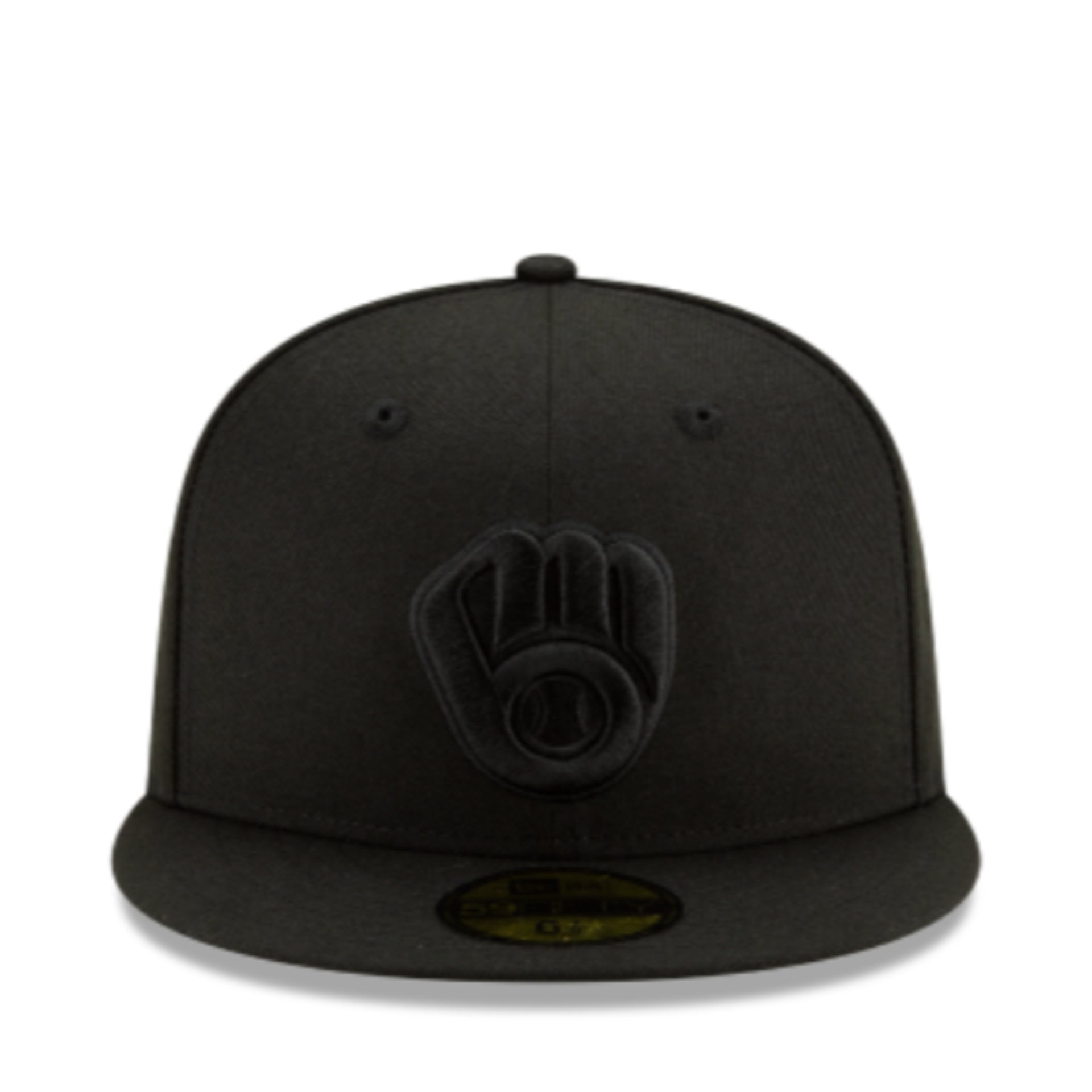 New Era Milwaukee Brewers Black on Black Glove Logo 59FIFTY Fitted Hat front view