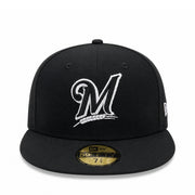 New Era Milwaukee Brewers Black White Outlined 59FIFTY Fitted Hat front view
