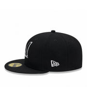 New Era Milwaukee Brewers Black White Outlined 59FIFTY Fitted Hat side view
