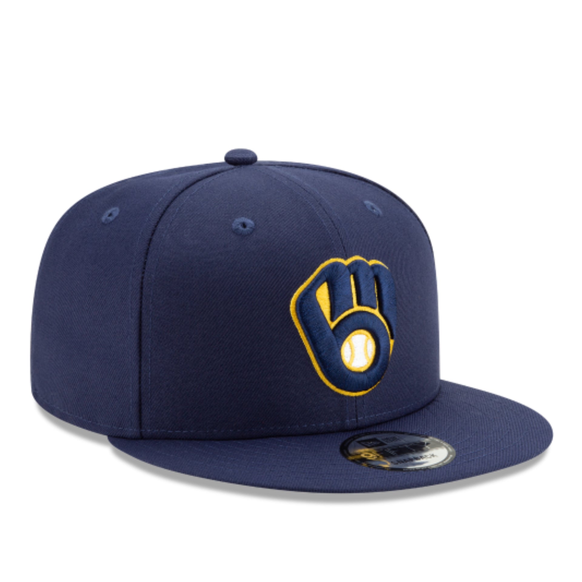 New Era Milwaukee Brewers Glove 9Fifty Snapback Hat - Navy front right view