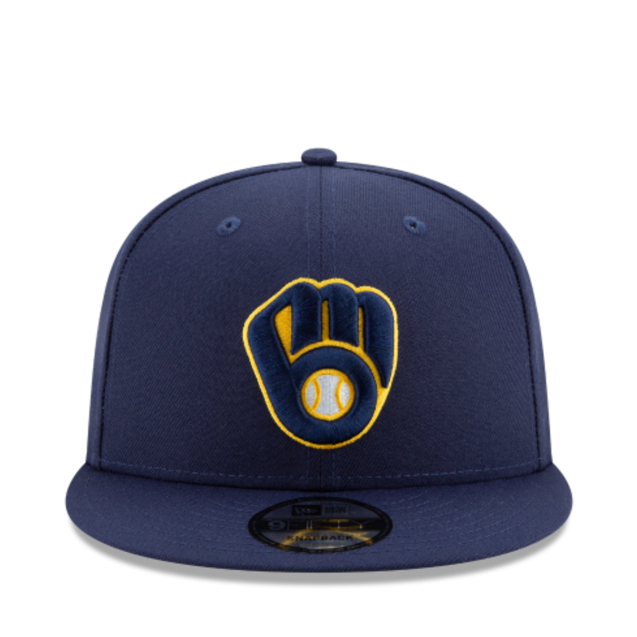 New Era Milwaukee Brewers Glove 9Fifty Snapback Hat - Navy front view