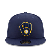 New Era Milwaukee Brewers Glove 9Fifty Snapback Hat - Navy front view