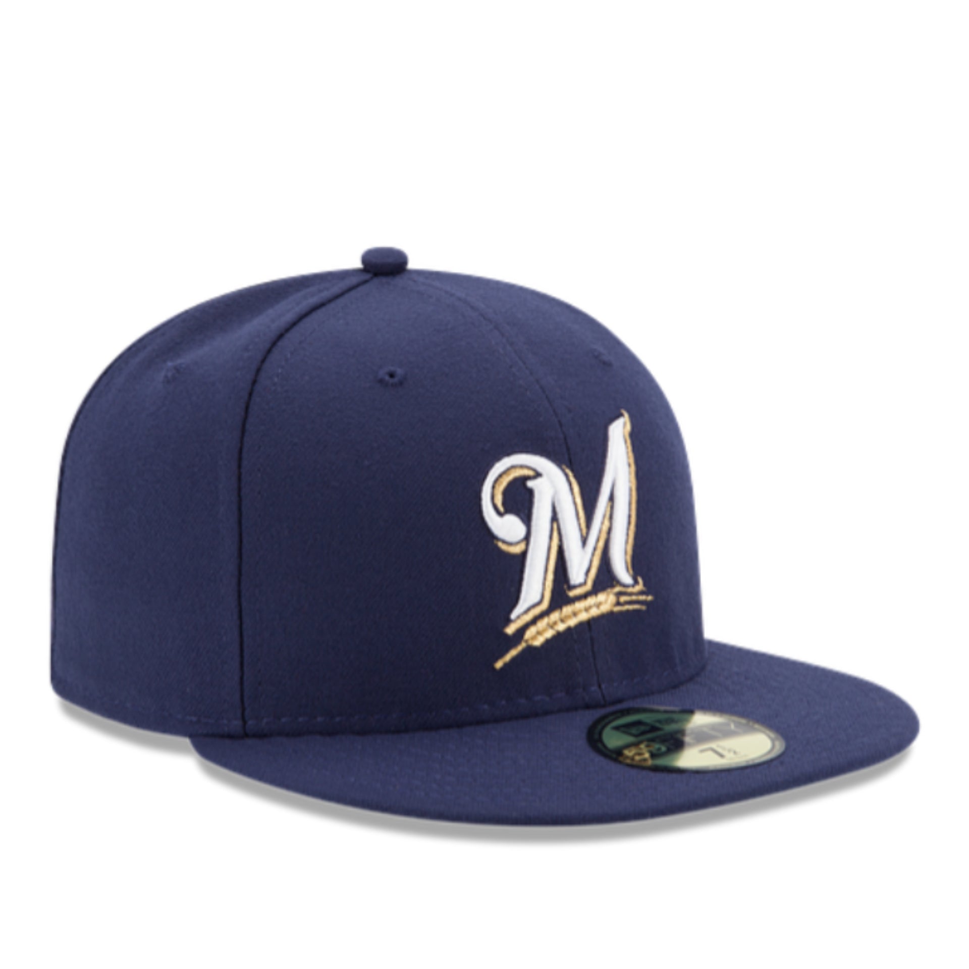 New Era YOUTH Milwaukee Brewers Navy 59FIFTY Fitted Hat front right angle view