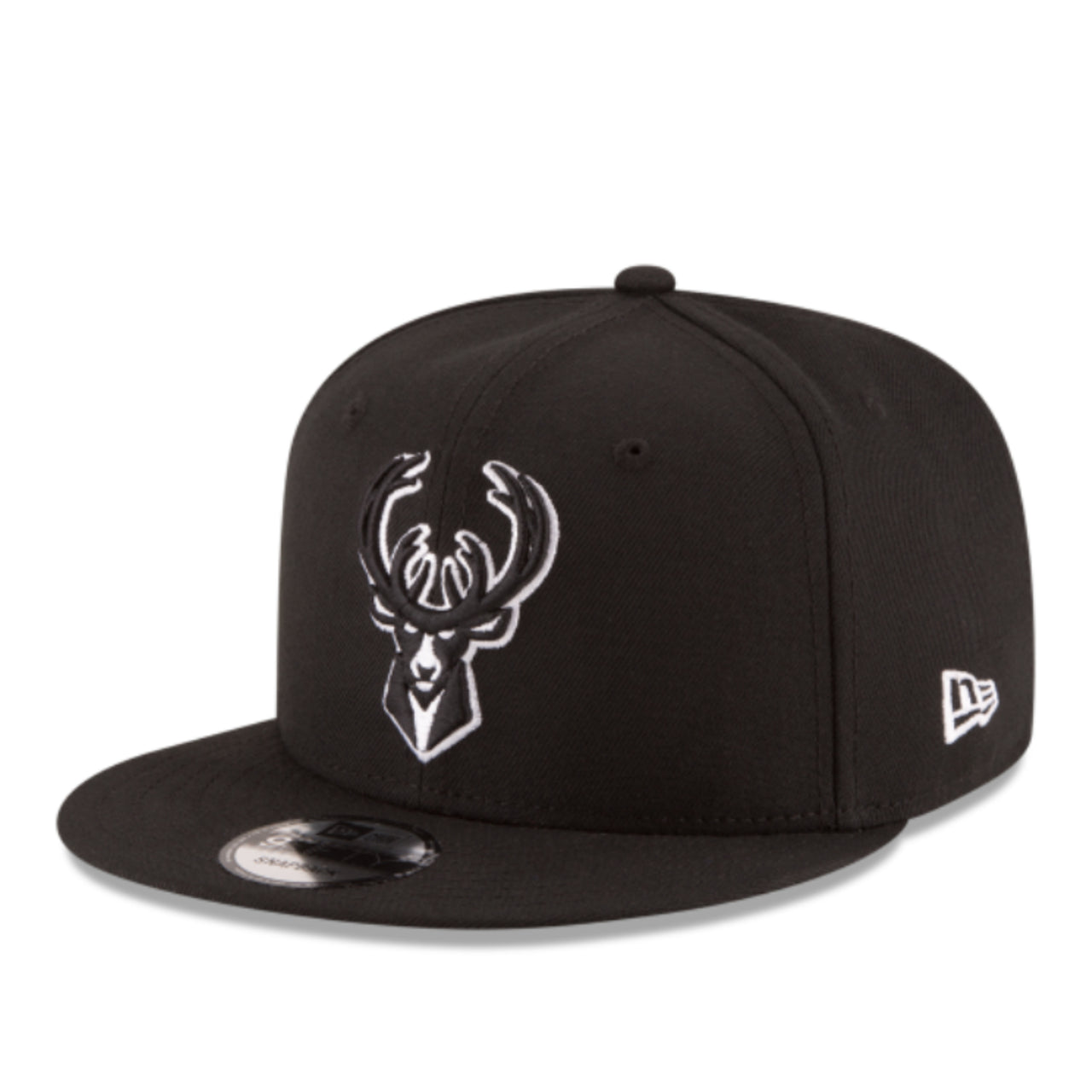 New Era Milwaukee Bucks Black 9FIFTY Snapback | NBA Hat front angle view