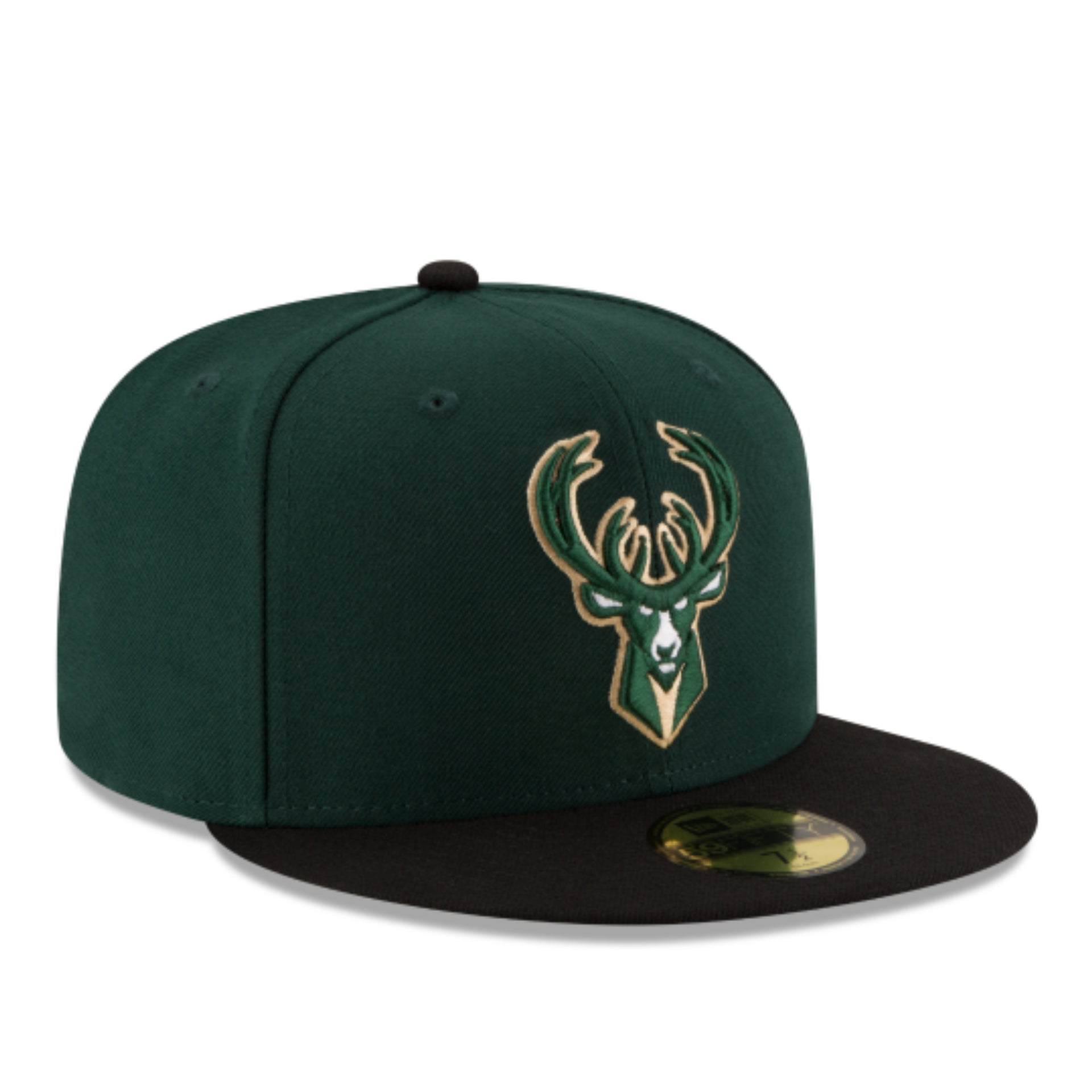 New Era NBA Milwaukee Bucks Green Black 59FIFTY Fitted Hat right front view