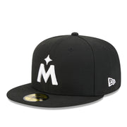 Minnesota Twins 1987 World Series Black White 59FIFTY Fitted Hat front left angle view