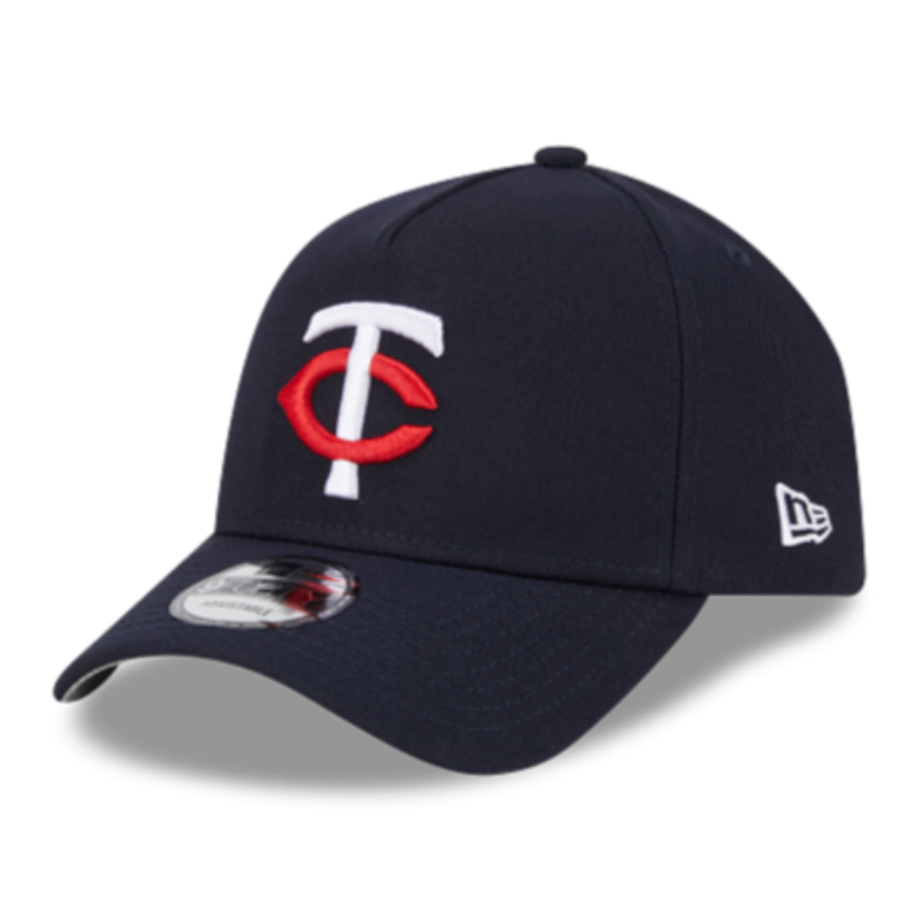 New Era Minnesota Twins Navy A-Frame 9FORTY Snapback Hat front left angle view