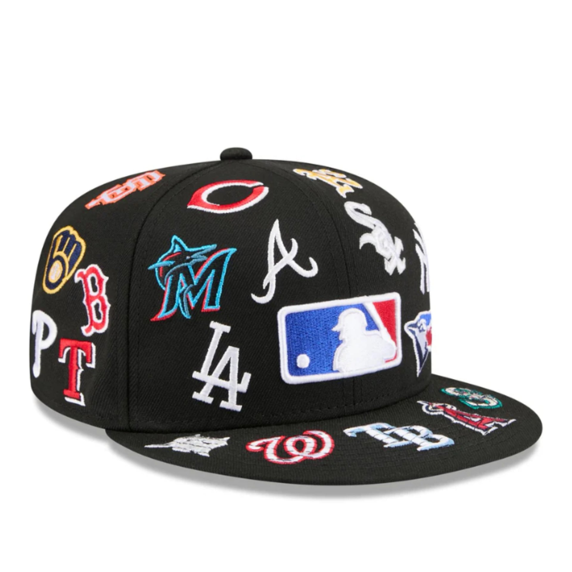 New Era MLB All Over Logo 59FIFTY Fitted Hat - Black front right view