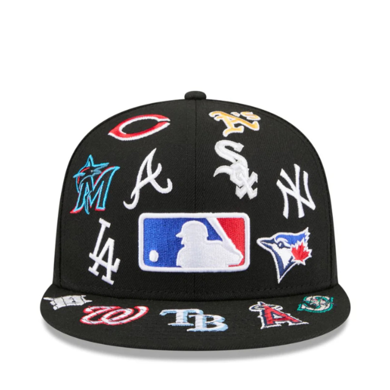 New Era MLB All Over Logo 59FIFTY Fitted Hat - Black front view